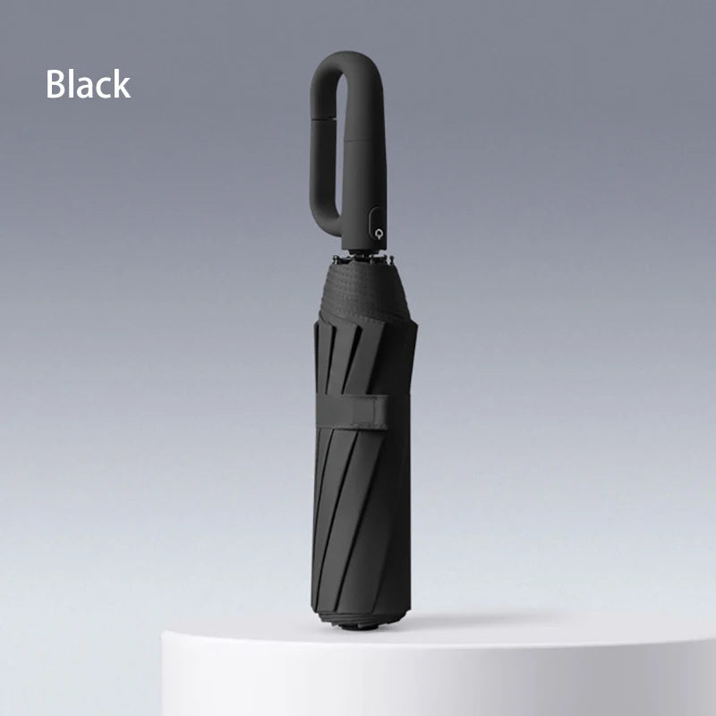 Fully Automatic Reverse-Locking 12-Rib Windproof And Rainproof Black Vinyl Sun Umbrella Suitable For Both Sunny And Rainy Days. Oasis Select black 10K full-fiber