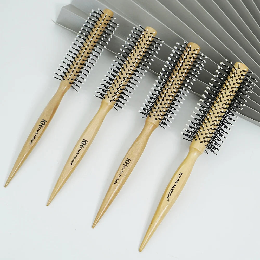 Natural Wood Handle Round Barrel Hair Comb Anti Static Brush Hair Round Comb Styling Tools For Thin Or Short Hair Men Women Use Oasis Select
