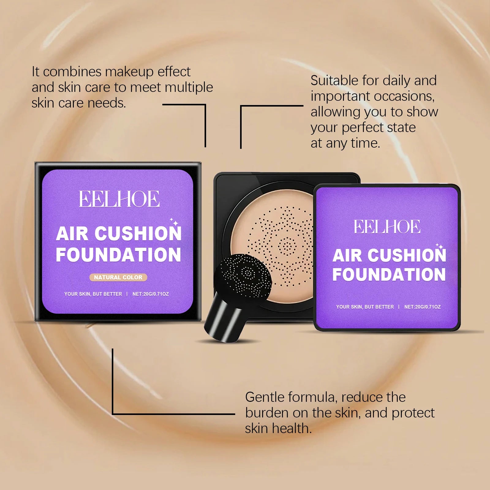 20g Mushroom Head Air Cushion Foundation Moisturizing Concealer Sunscreen Nourishing Long-wearing Natural Glow Makeup Base Oasis Select