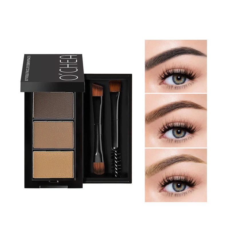 Ocheal 3Color Eyebrow Powder Black Brown Lift Eyebrow Professional Waterproof Cosmetic Eye Shadow Palette with Brush Oasis Select