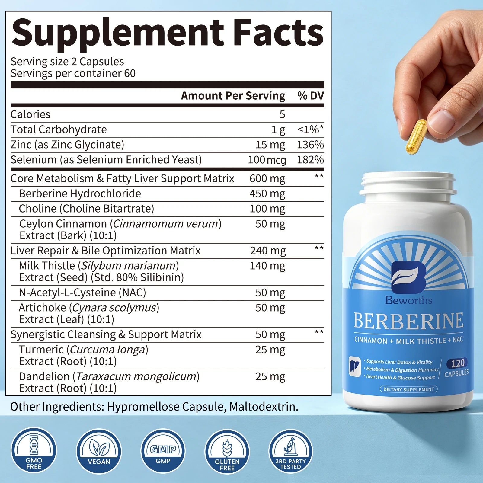 Beworths Berberine Support Liver Deep Detox Liver Repair & Bile Optimization Matrix Liver Health Support Non-GMO,Vegan Friendly Oasis Select