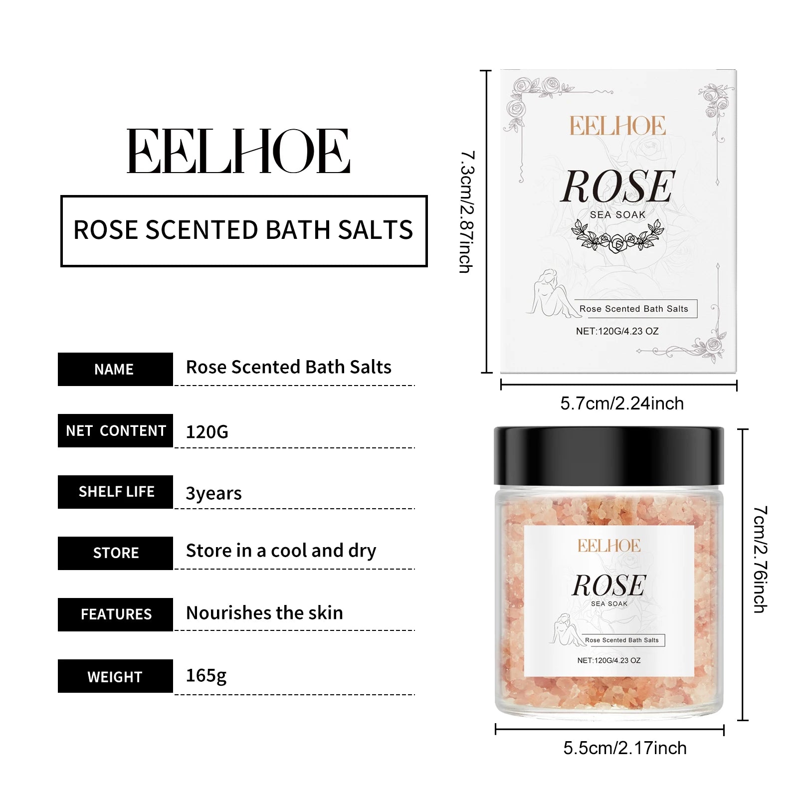 Rose Body Bath Salt 120g – Moisturizing Pore-Cleansing Soak Body Bath Salt Oasis Select