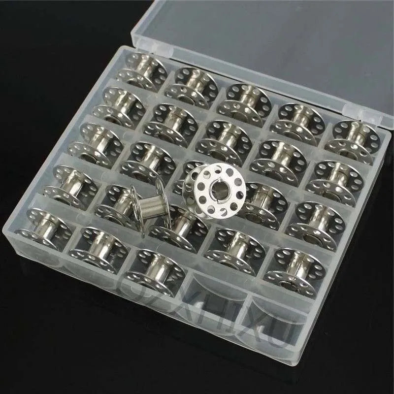 25-Pack Sewing Machine Bobbins with Storage Box