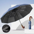 Fully automatic wooden handle curved hook windproof sunscreen folding umbrella for men and women in sunny and rainy weather Oasis Select haze blue 10K full-fiber