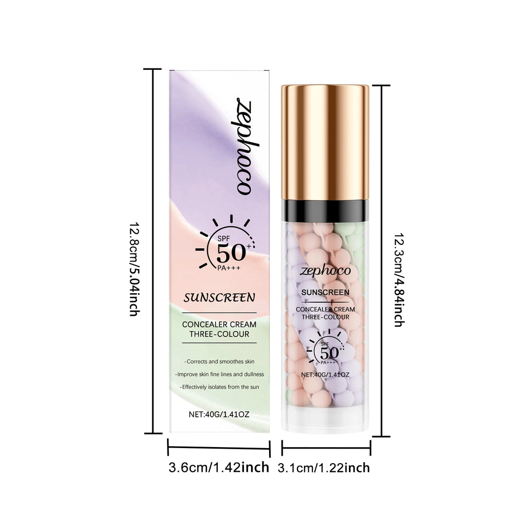 Zephoco 3 Colors Makeup Concealer Sunscreen Light Invisible Pores Moisturizing Non-greasy Breathable Light Concealer Cream Oasis Select