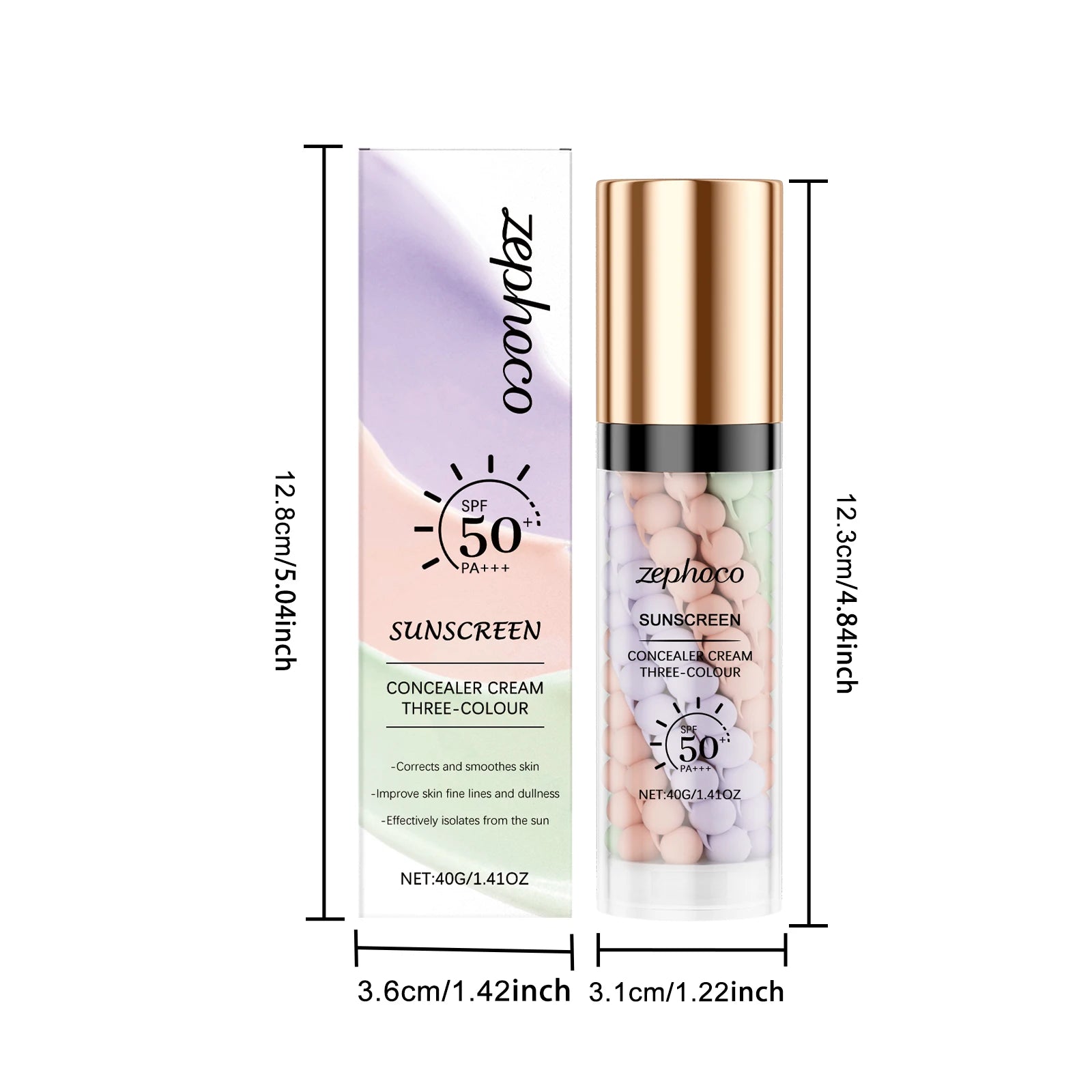 Zephoco 3 Colors Makeup Concealer Sunscreen Light Invisible Pores Moisturizing Non-greasy Breathable Light Concealer Cream Oasis Select
