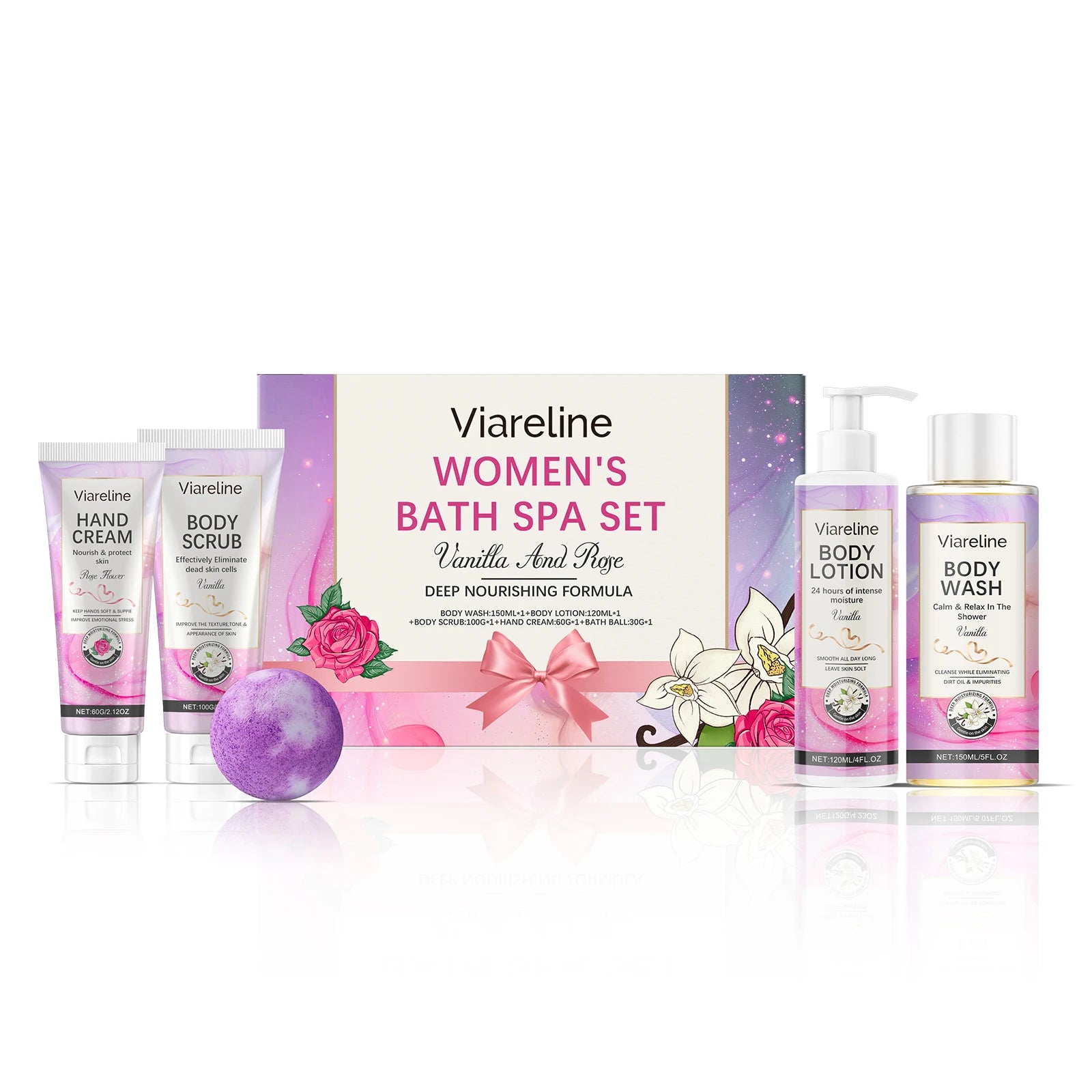 Floral Scent Women Bath Set Gentle Cleaning Dirts Reduce Dryness Smoothing Exfoliating Softening Body Skin Care Set for Gift Oasis Select 1 set United States