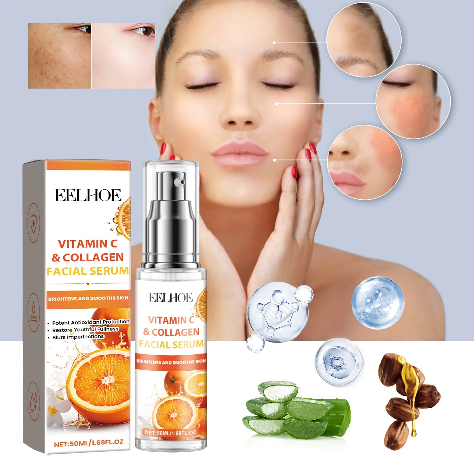 50ML Vitamin C Face Serum Deep Moisturizing Anti-oxidant Boosts Skin Elasticity Fade Fine Lines Firming Reduce Dullness Glowing Facial Serum Oasis Select
