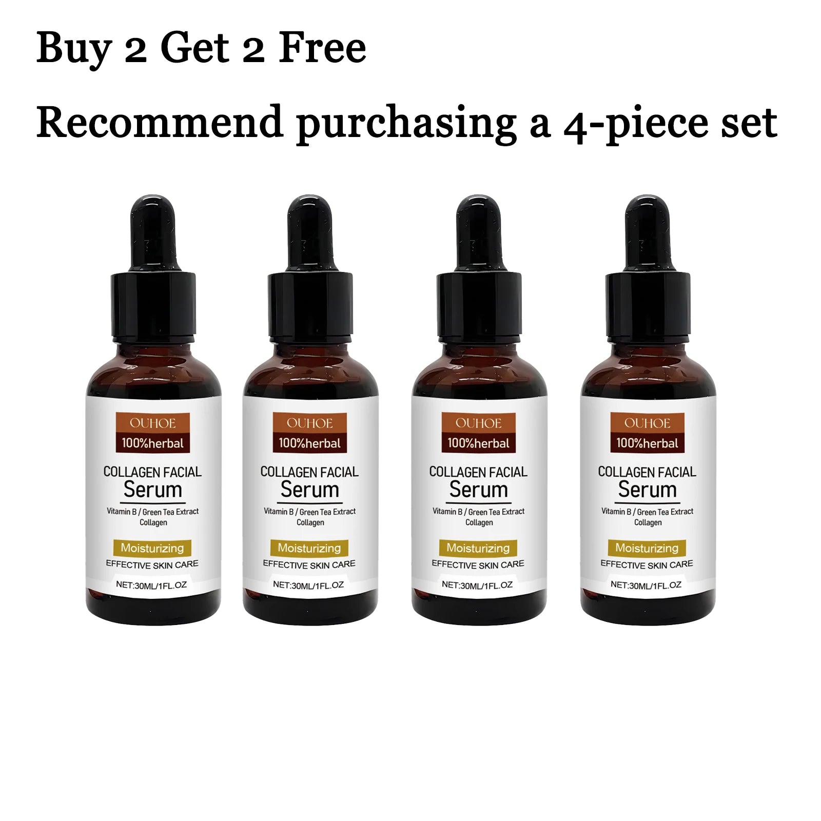 30ML Collagen Face Serum Daily Moisturizing Boosts Skin Elasticity Remove Wrinkles Smoothing Improve Texture Enhance Gloss Tightening Facial Serum Oasis Select 4 pcs United States