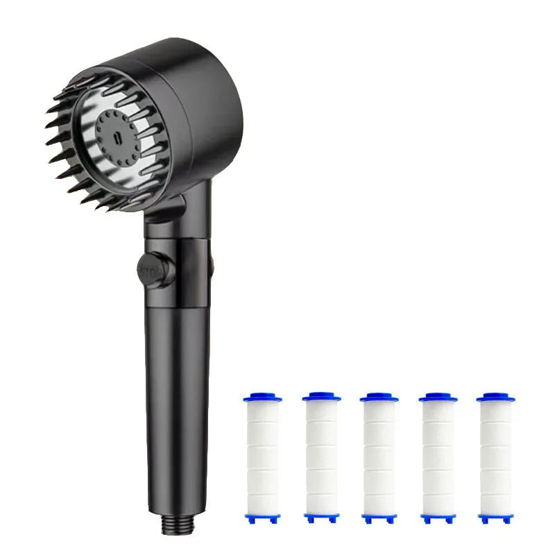 Hand Filter Portable Shower for Bathroom Items Showerhead Water Saving Shower Knobs Accessories Showers Replete Handle Pipe Home Oasis Select Black suit A