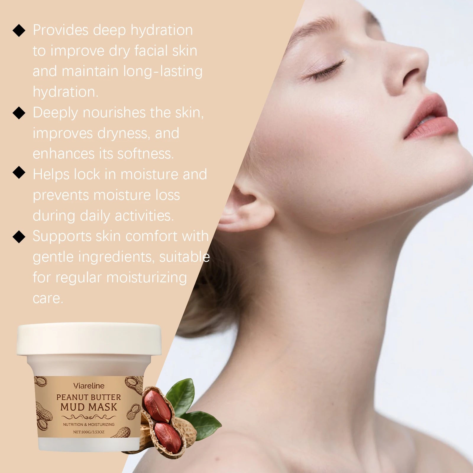 100G Peanut Butter Face Clay Mask Cleaning Pore Dirts Enhance Smoothness Reduce Dryness Improve Skin Texture Facial Mud Mask Oasis Select