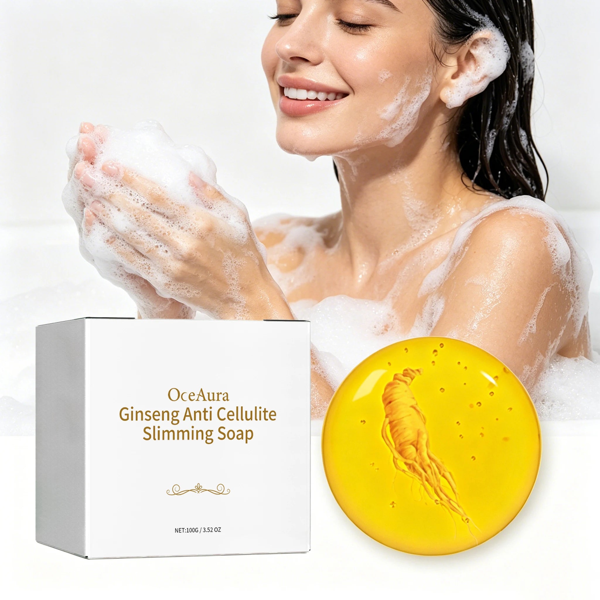 100G Ginseng Body Slimming Soap Gentle Cleaning Body Tightening Skin Moisturizing Enhance Skin Elasticity Improve Firmness Body Soap Oasis Select