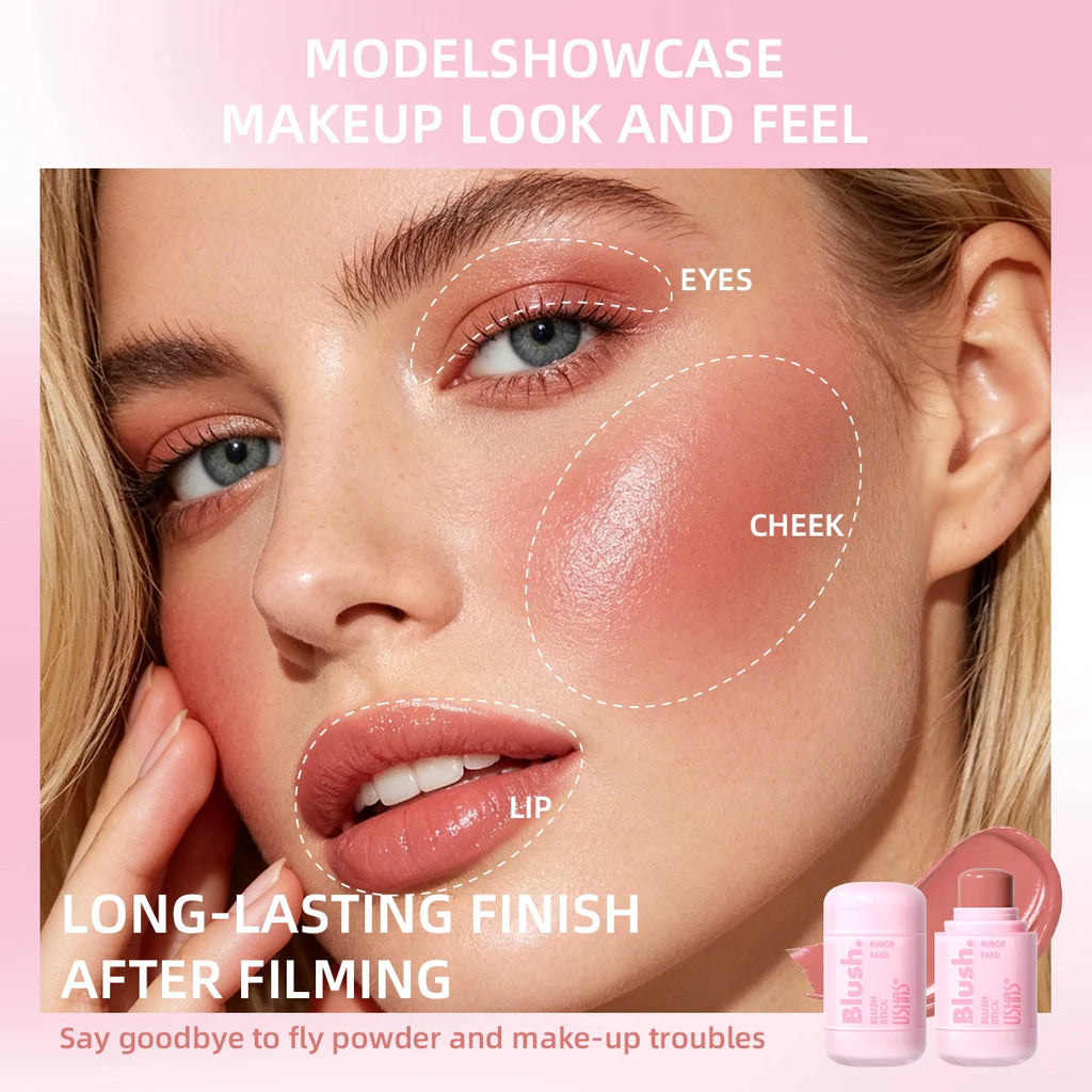 USHAS Cream Blush Stick – Dewy Glow, Waterproof & Long-Lasting