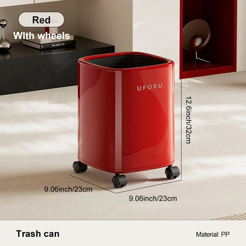A versatile wheeled trash can that’s easy to clean and ideal for home use, perfect for bedrooms, living rooms, and bathrooms. Oasis Select red with wheels