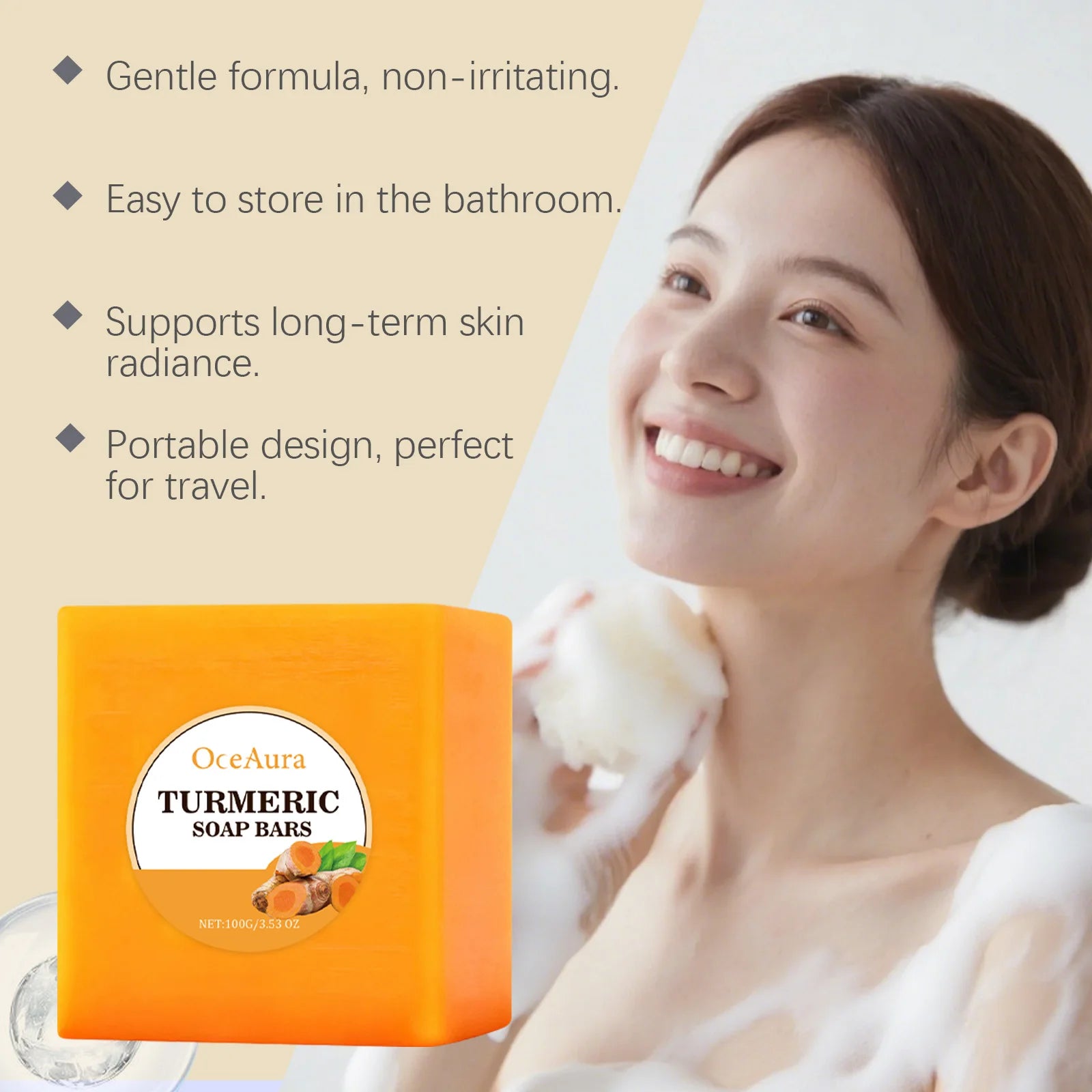 100G Turmeric Body Cleaning Soap Gentle Remove Dead Skin Deep Moisturizing Oil Control Improve Smoothness Softening Body Soap Oasis Select
