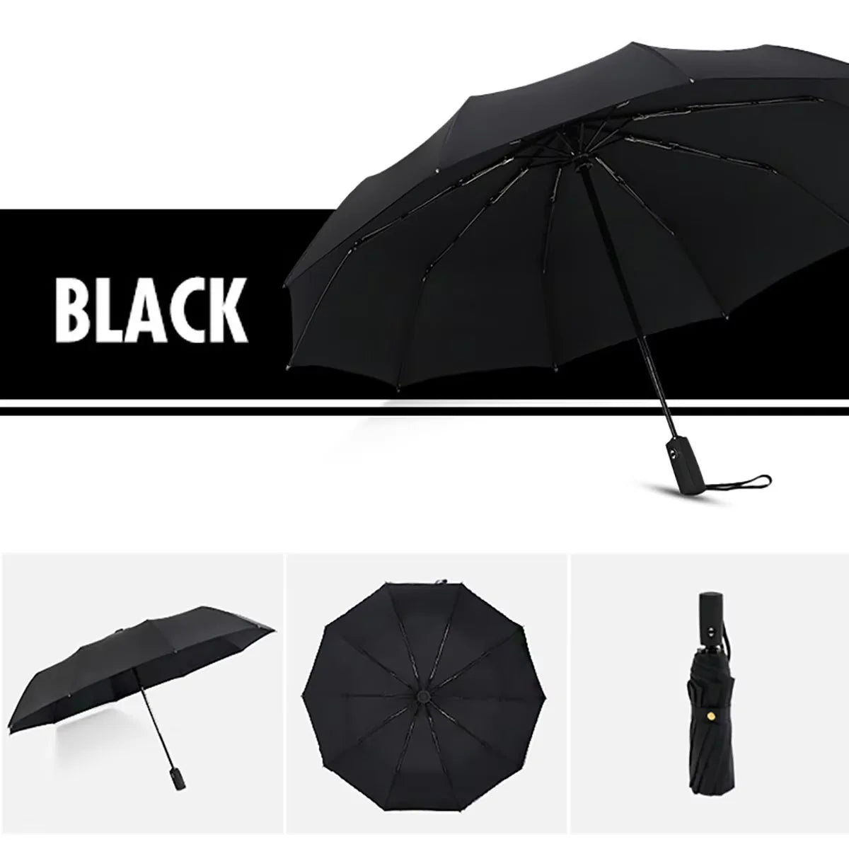 Solid Color Windproof Double-layer Umbrella Fully Automatic Umbrella Large Size Rain and Rain Dual-use Business Folding Umbrella Oasis Select black 10K