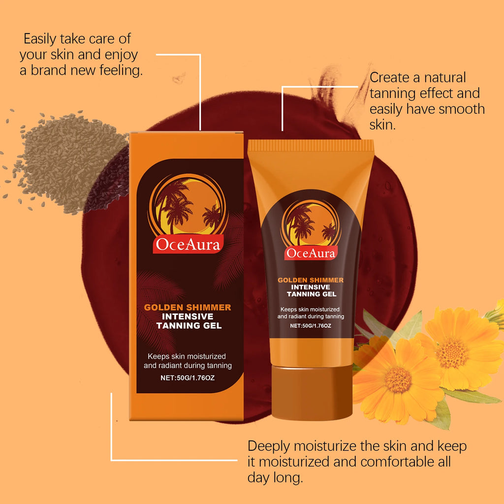 50G Golden Shimmer Body Tanning Gel Moisturizing Nourishing Natural Tanning Bronzer Wheated Skin Beach Sunless Tanning Lotion Oasis Select
