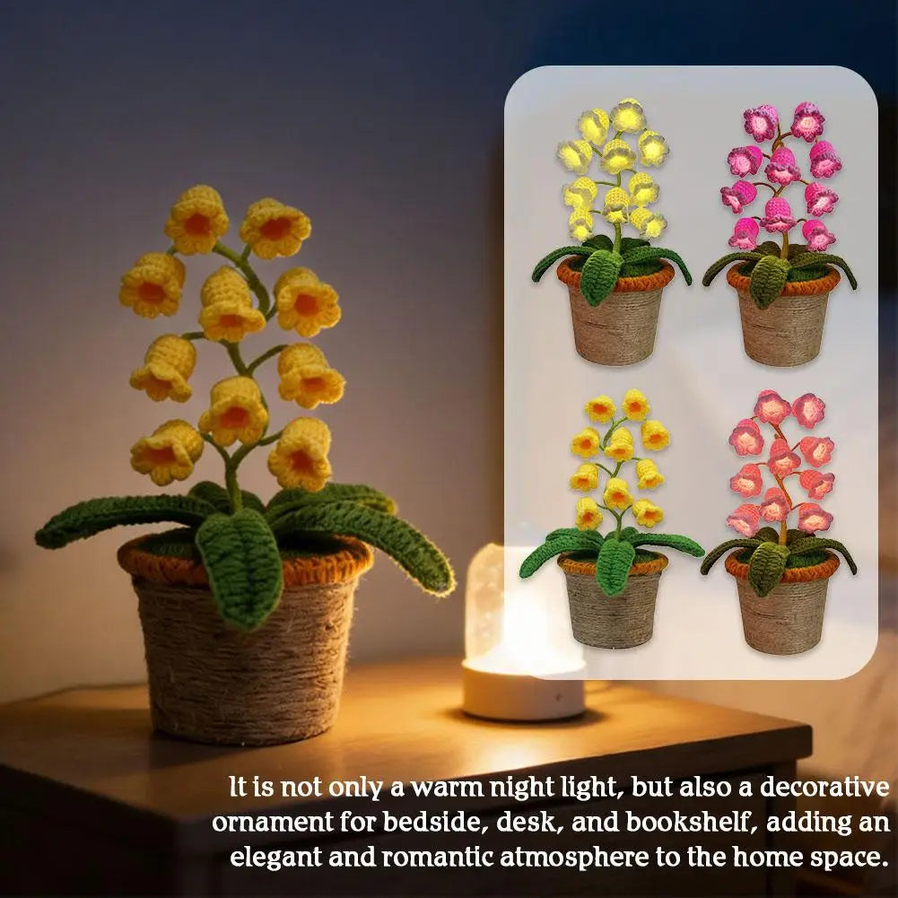 Handmade Crochet Orchid LED Night Light | Flower Pot Desk Lamp