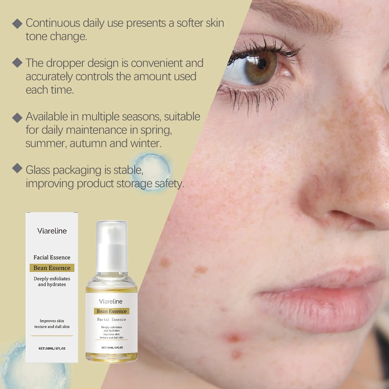Viareline Face Essence Gentle Moisturizing Improve Skin Texture Daily Nourishing Remove Dead Skin Smoothing Facial Skin Essence Oasis Select