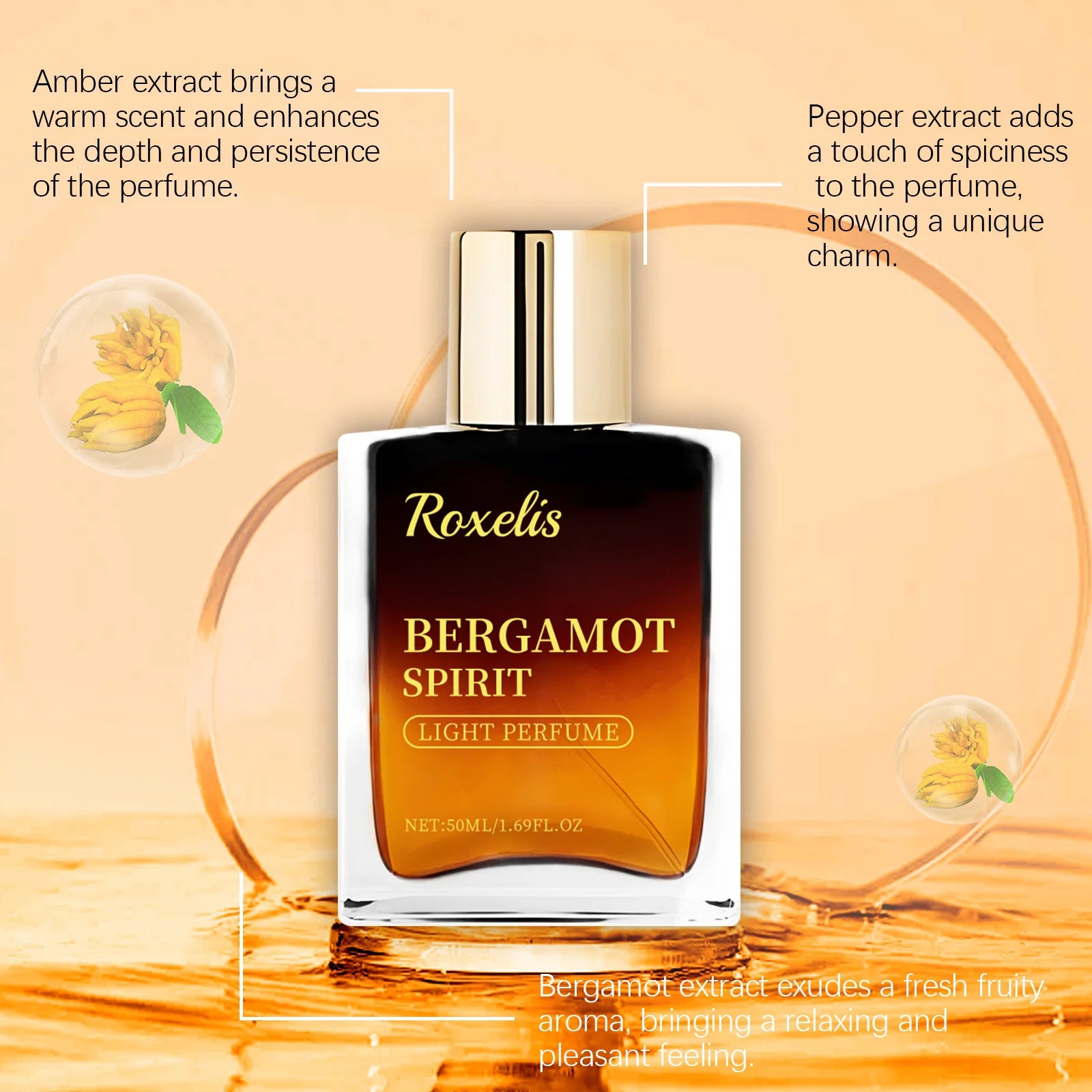 Roxelis Fresh Bergamot Perfume Light Natural Citrus Scent Long Lasting Refreshing Vibrant Charming Body Mist for Women Oasis Select