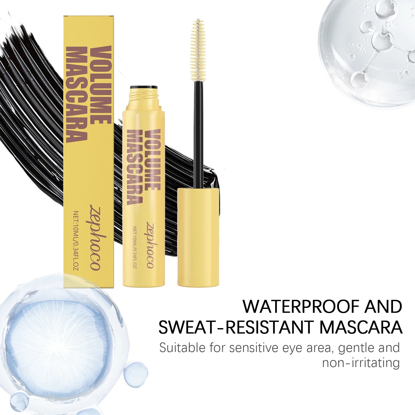 Zephoco Lengthening Mascara Waterproof Sweatproof Quick Dry Thickening Curling Volumizing Mascara Natural Long Eyelash Makeup Oasis Select