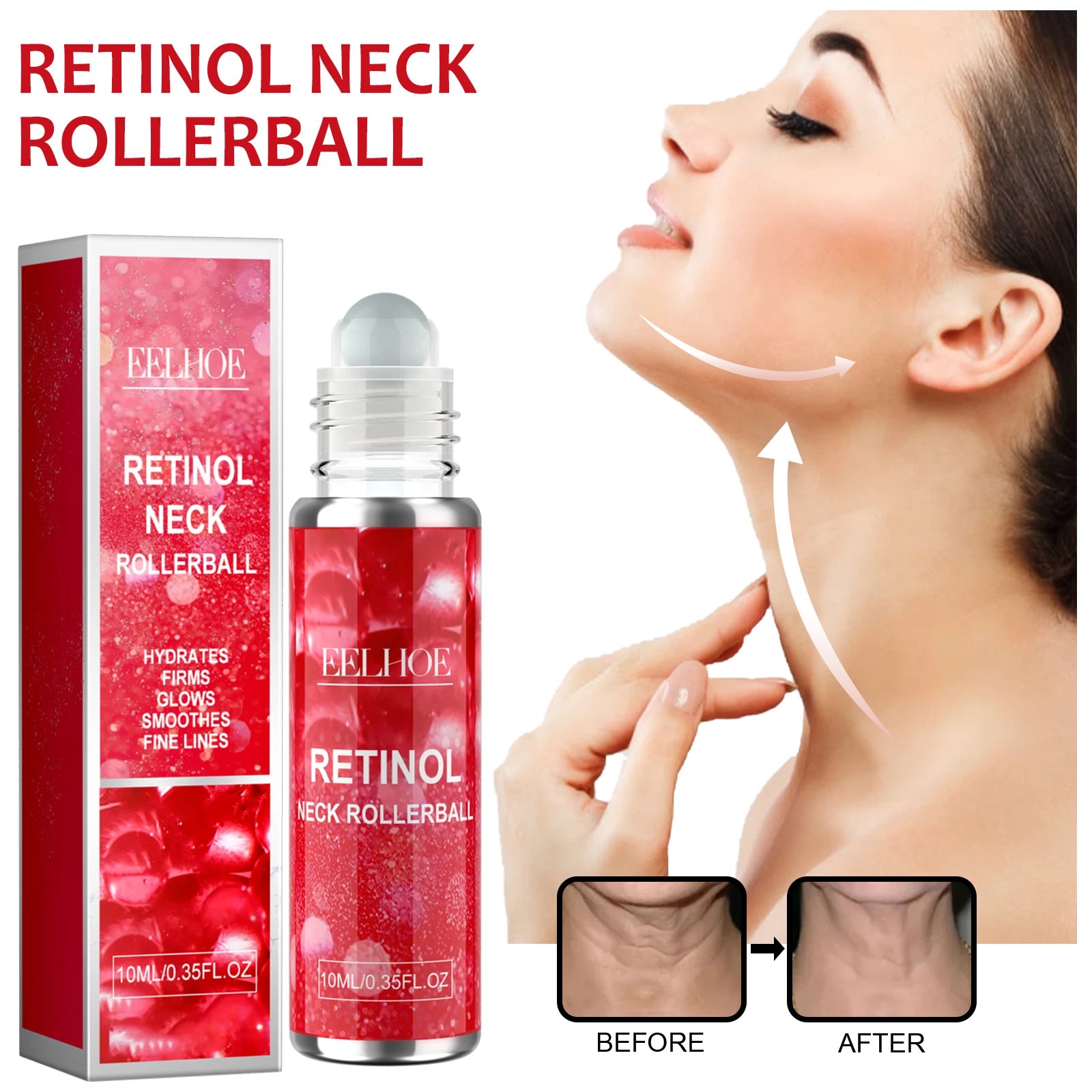 10ML Retinol Neck Serum Roller Daily Moisturizing Enhance Firmness Glowing Fade Fine Lines Smoothing Non-greasy Lifting Glowing Neck Care Serum Oasis Select