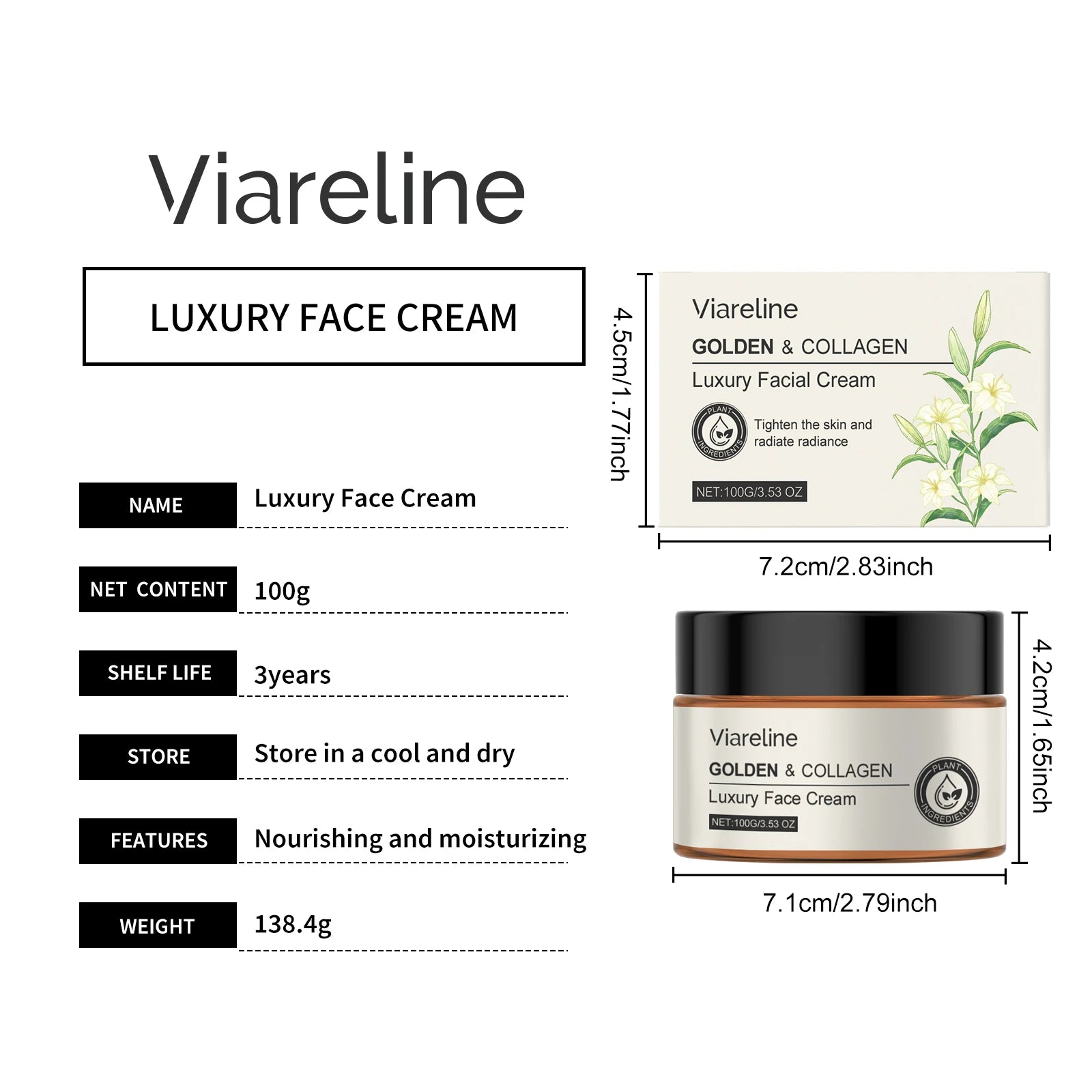 Viareline Collagen Face Cream Moisturizing Relief Dry-itching Lifting Enhance Skin Elasticity Tightening Glowing Face Cream Oasis Select