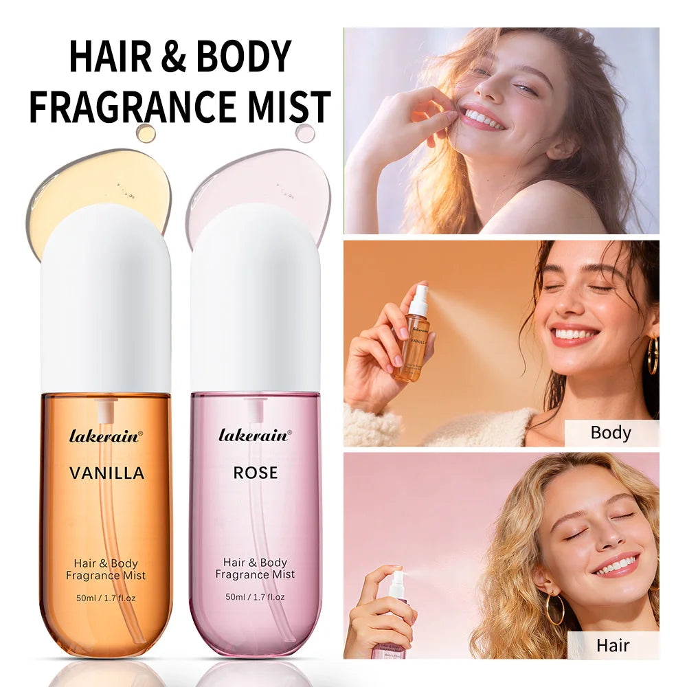 50ml Vanilla Rose Fragrance Spray Hair & Body Fragrance Mist Fresh Long Lasting Fragrance Perfume Travel Size Freshener Spray Oasis Select 2pcs