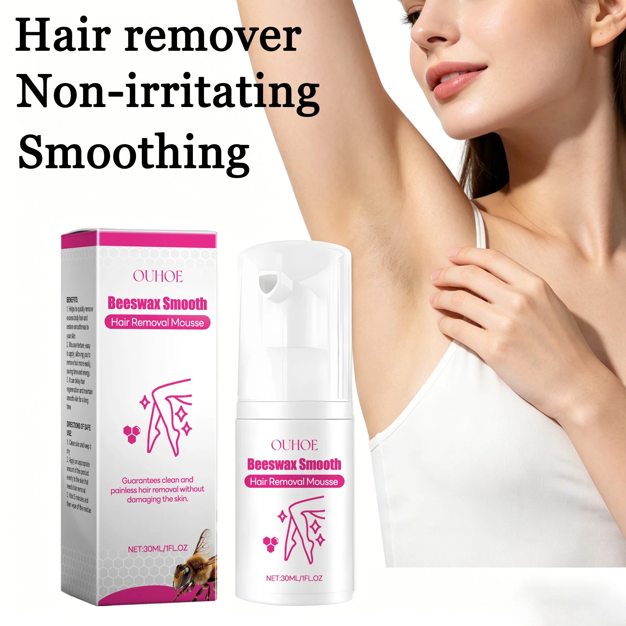 30ML Beeswax Hair Removal Mousse Smoothing Skin Refreshing Hydrating Prevent Dryness Non-irritating Natural Hair Remover Mousse Oasis Select