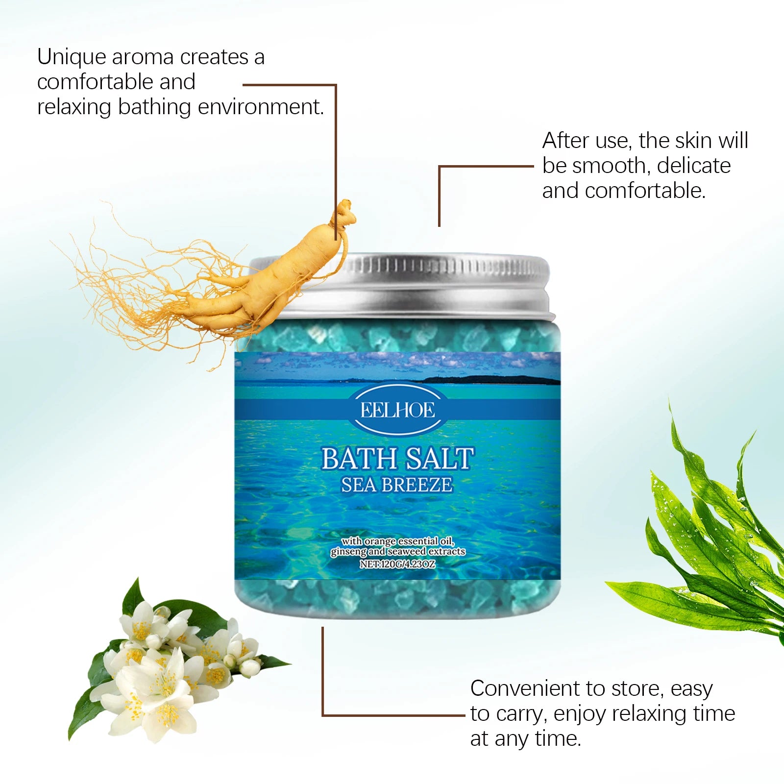 120G Bathing Sea Salt Gentle Cleaning Skin Enhance Smoothness Non-sticky Eliminate Sweat Odor Refreshing Exfoliate Bathing Cream Oasis Select