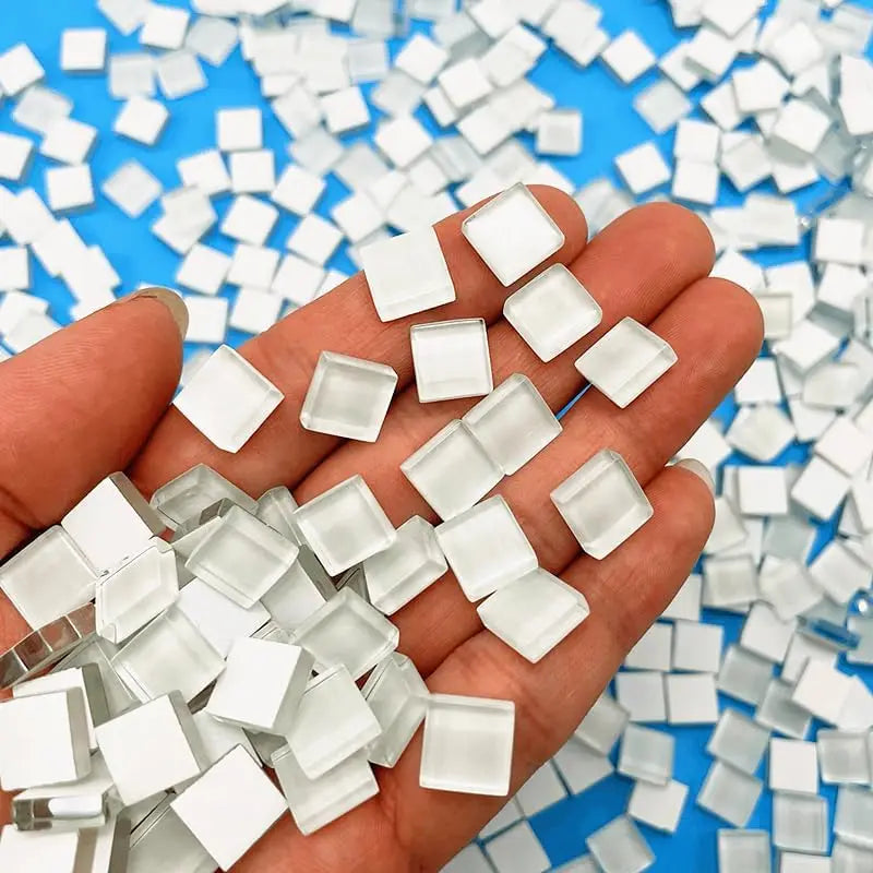 100pcs White Crystal Mosaic Tiles Squares Stained Glass for Crafts Supplies DIY Picture Frames Handmade Jewelry Decoration