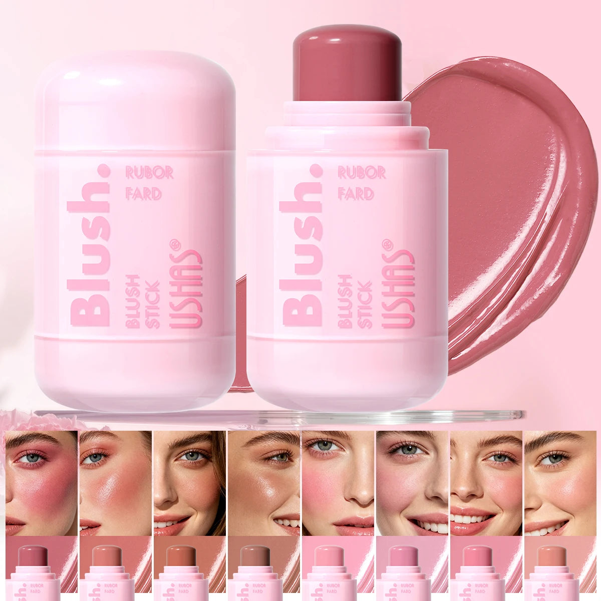 USHAS Cream Blush Stick – Dewy Glow, Waterproof & Long-Lasting