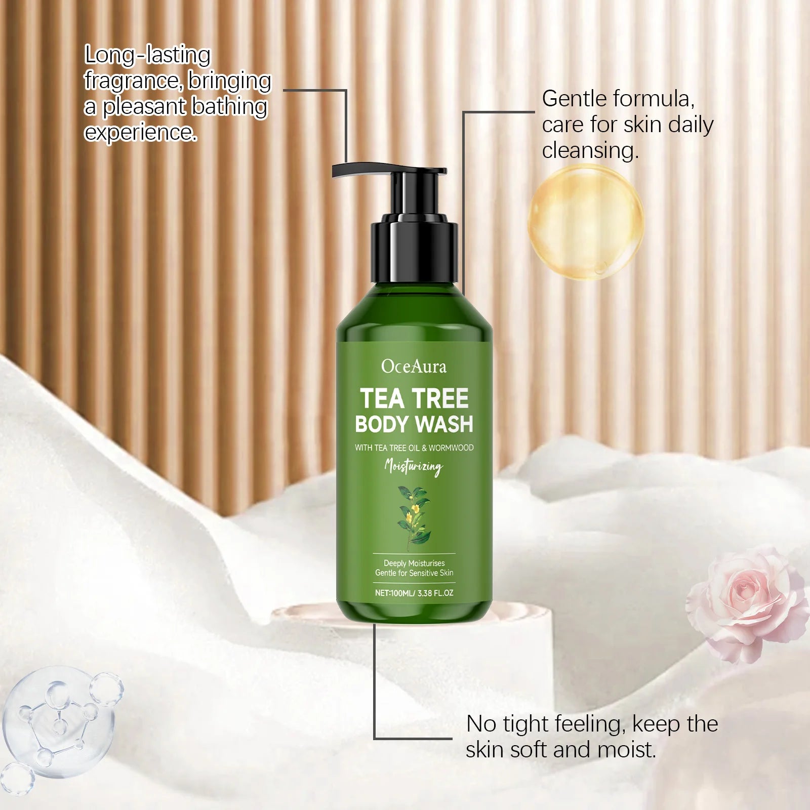 100ML Tea Tree Body Shower Gel Natural Nourishing Lasting Moisturizing Gentle Cleaning Pores Lasting Refreshing Body Wash Gel Oasis Select