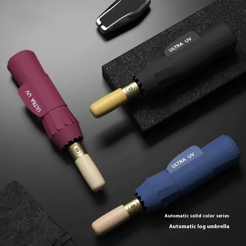 Solid wood handle automatic opening and closing, windproof and rainproof 12 large ribs large size unisex folding umbrella Oasis Select