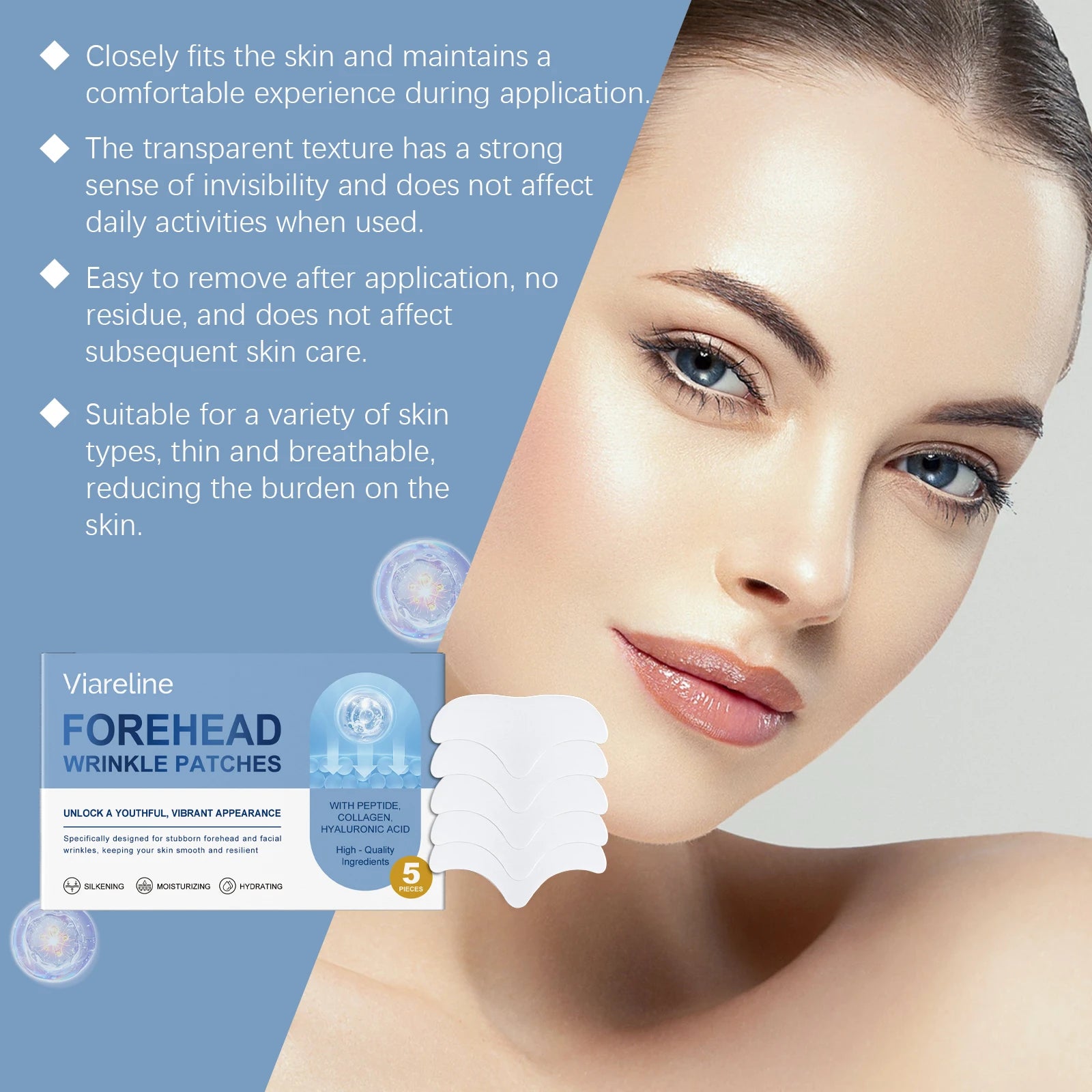 5 PCS Forehead Patches Deep Moisturizing Firming Lifting Fade Fine Lines Remove Wrinkles Enhance Smoothness Forehead Care Mask Oasis Select