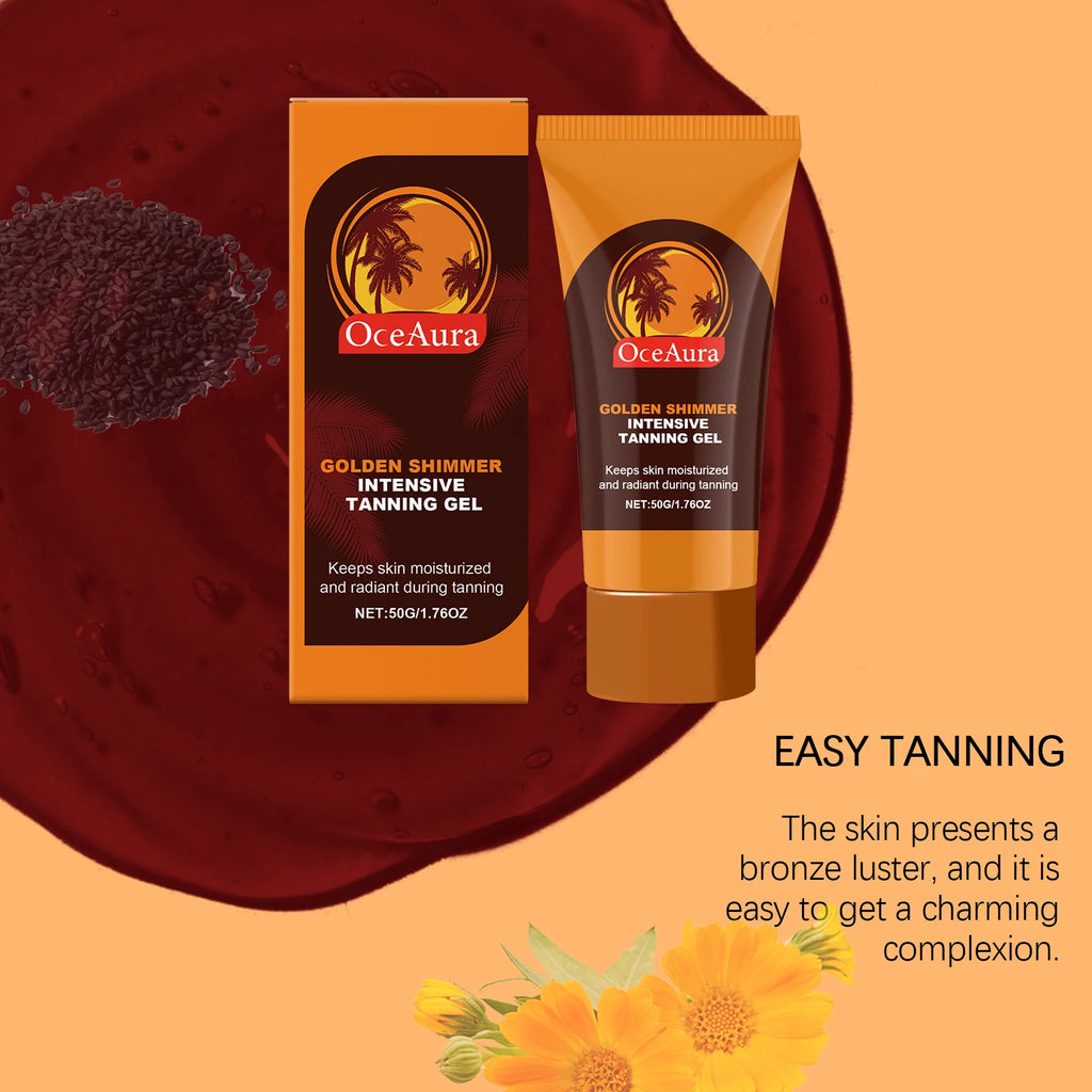 50G Golden Shimmer Body Tanning Gel Moisturizing Nourishing Natural Tanning Bronzer Wheated Skin Beach Sunless Tanning Lotion Oasis Select