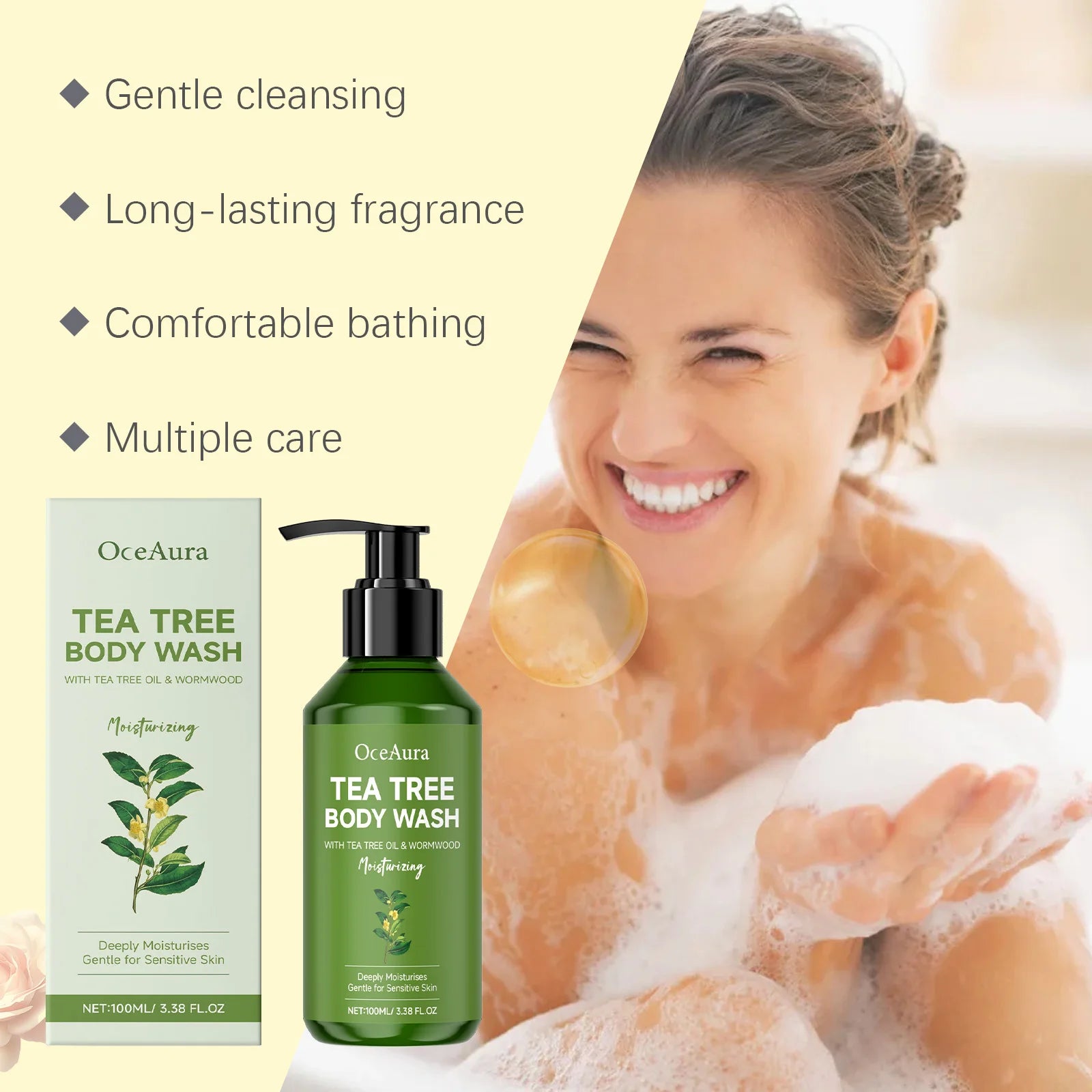 100ML Tea Tree Body Shower Gel Natural Nourishing Lasting Moisturizing Gentle Cleaning Pores Lasting Refreshing Body Wash Gel Oasis Select