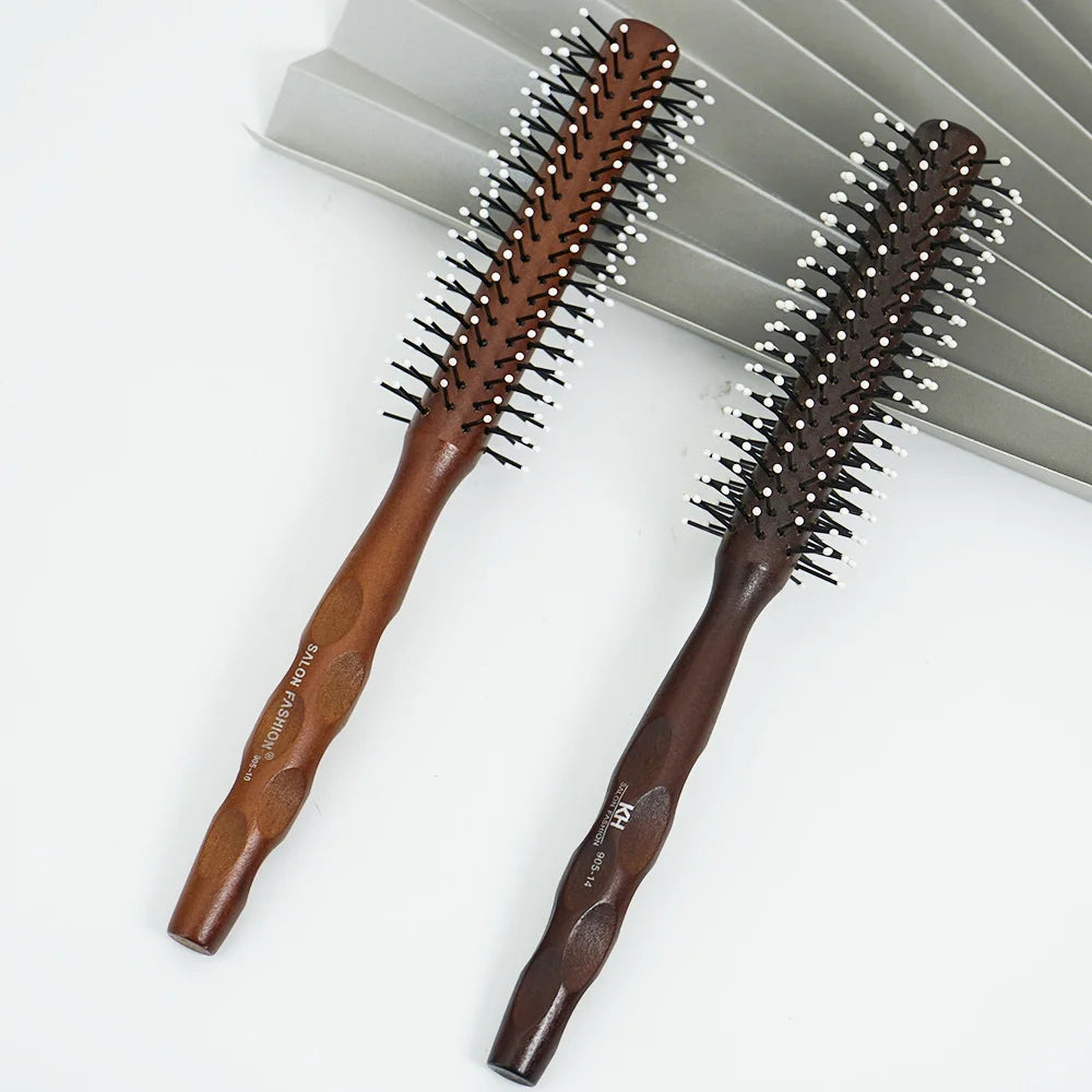 Natural Wood Handle Round Barrel Hair Comb Anti Static Brush Hair Round Comb Styling Tools For Thin Or Short Hair Men Women Use Oasis Select