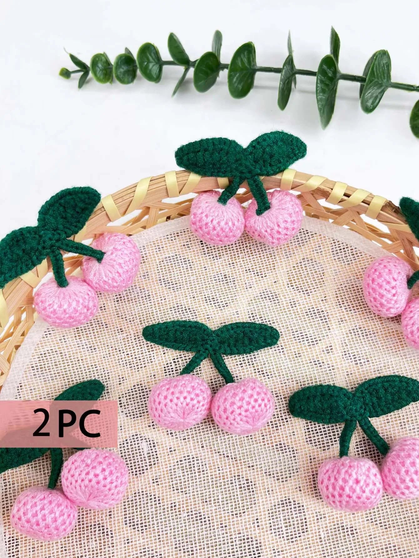 Handmade Crochet Cherry Brooch Set of 2 – DIY Knit Appliques