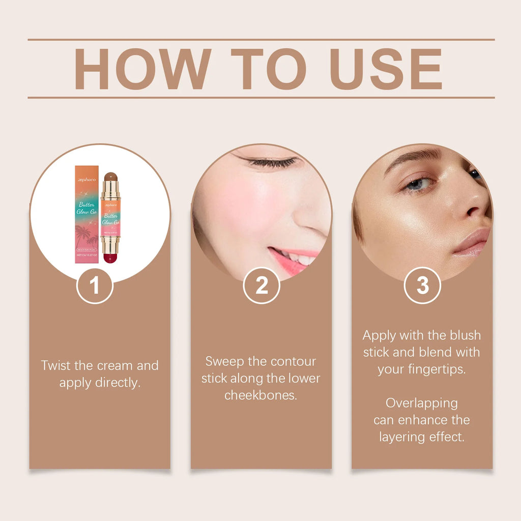 2 in 1 Grooming Makeup Stick Double Headed Bronzer Blush Non-sticky Light Soft Lasting Makeup Glow Makeup Contourining Stick Oasis Select