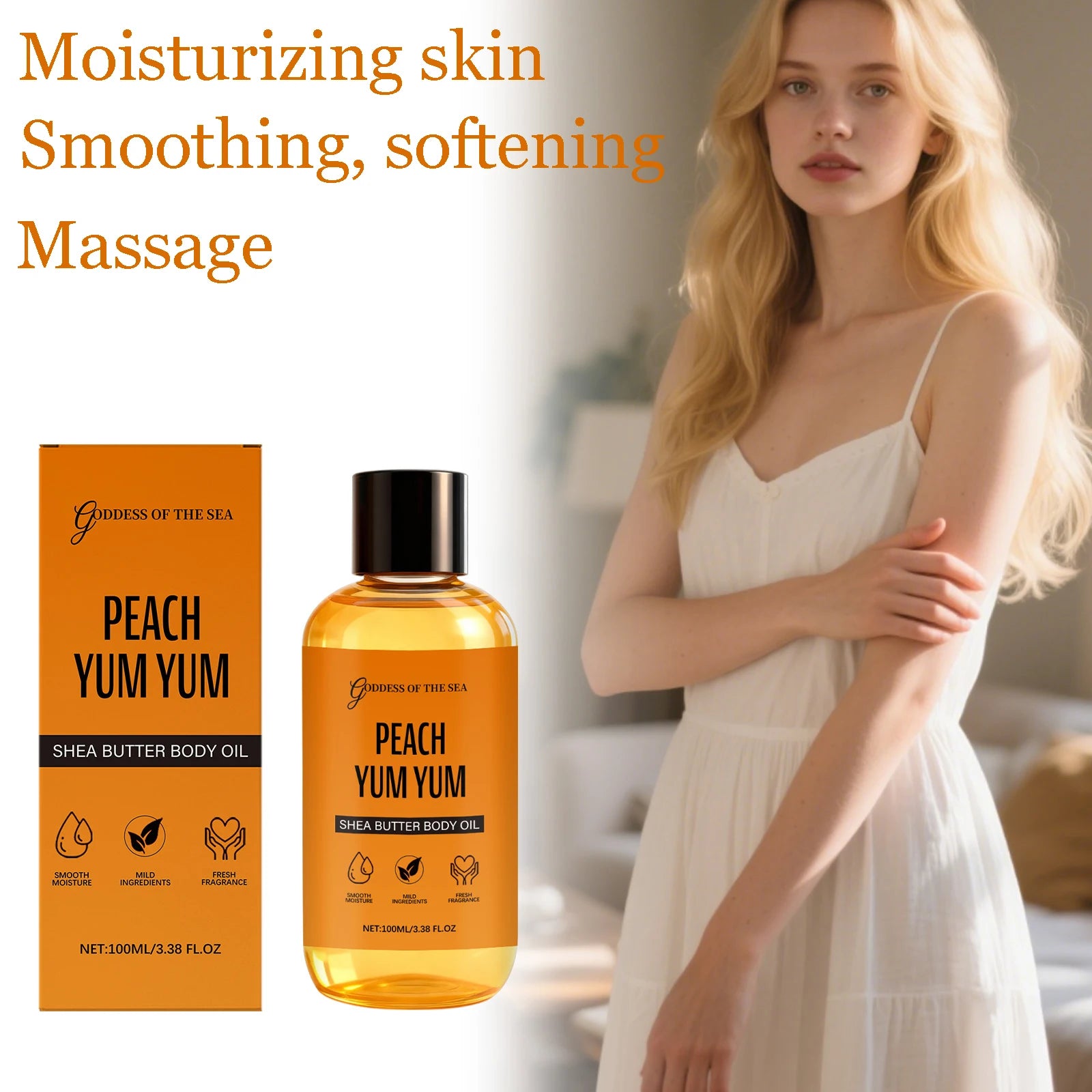 100ML Peach Shea Butter Body Oil Deep Moisturizing & Nourishing Enhance Skin Elasticity Lightweight Fast Absorbing Essence Oil Oasis Select