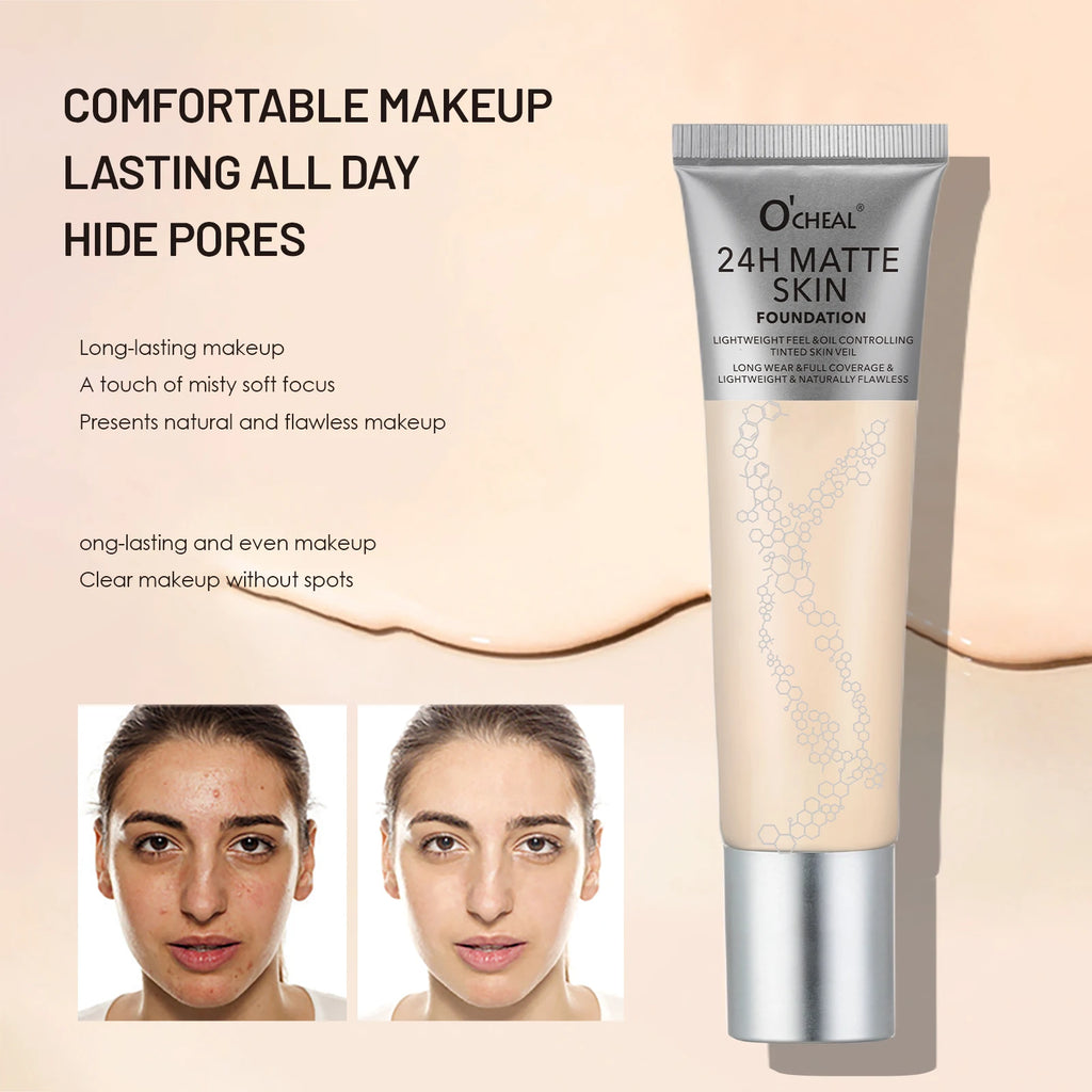 Ocheal Matte Sheer Liquid Foundation Cream 6-Colors Face Concealer Contouring Bronze Long Lasting Moisturizing Makeup Cosmetics Oasis Select