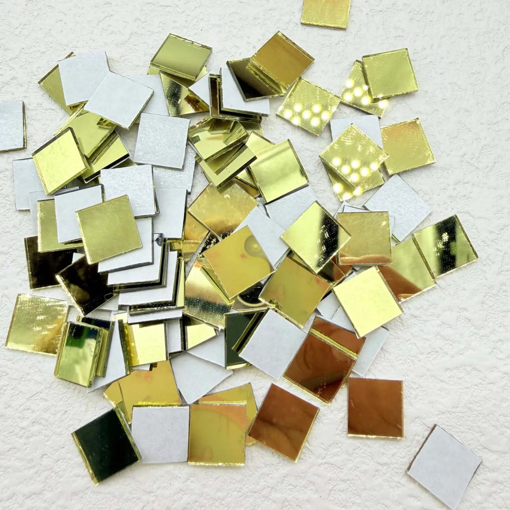 100pcs Square Mirror Mosaic Tiles 10mm, Mini Mirrors for DIY Disco Balls, Crafts,Home Decor & Art Projects Oasis Select gold 1cm*1cm