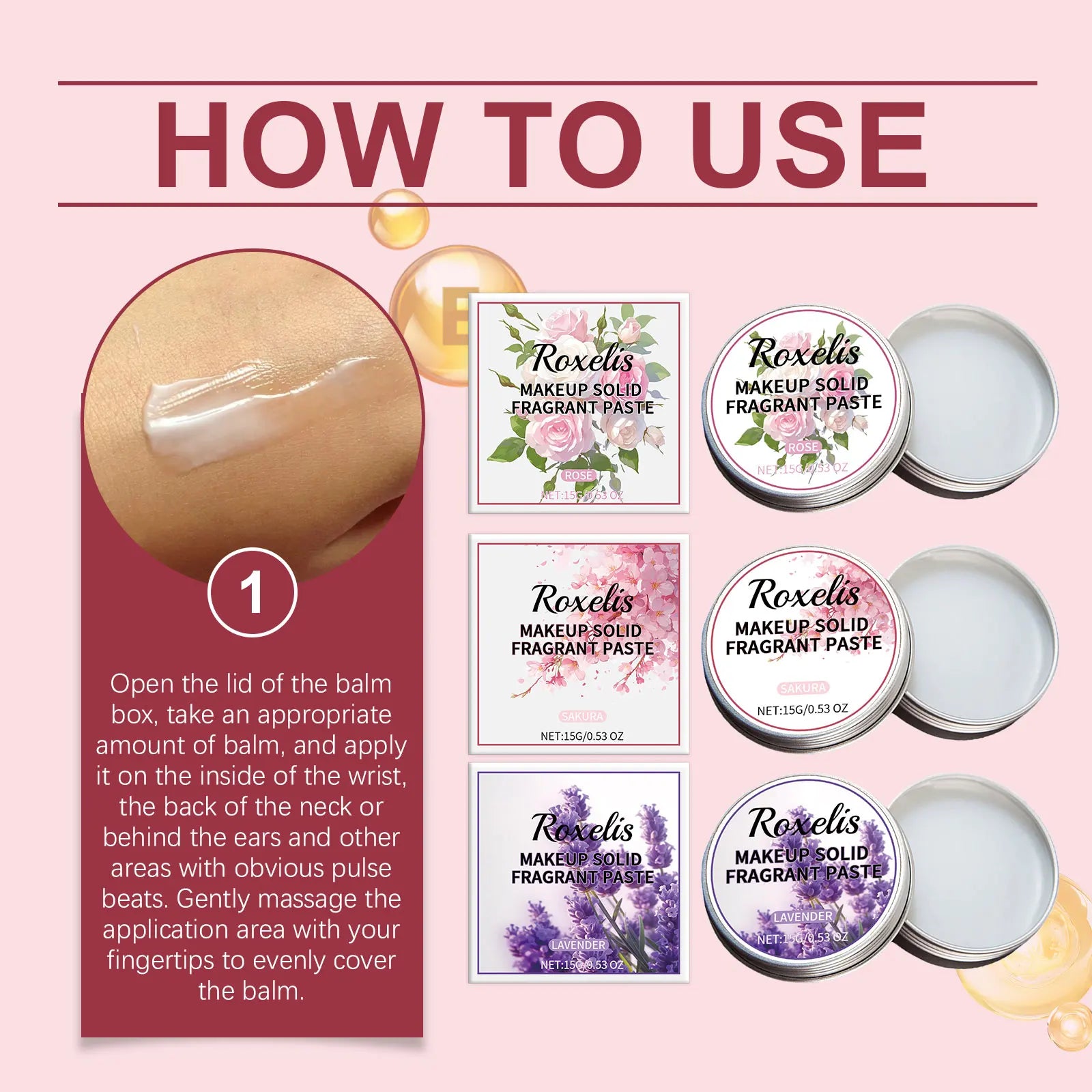 Roxelis Floral Solid Perfume Portable Pocket Elegant Fragrance Lasting Enhance Charms Body Deodorant Female Makeup Solid Balm Oasis Select