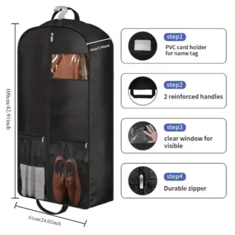 Travel Suit Bag with Zipper Closure, Gusseted Hanging Clothes Storage Organizer and Pocket for Shirts, Coats, Dresses Oasis Select
