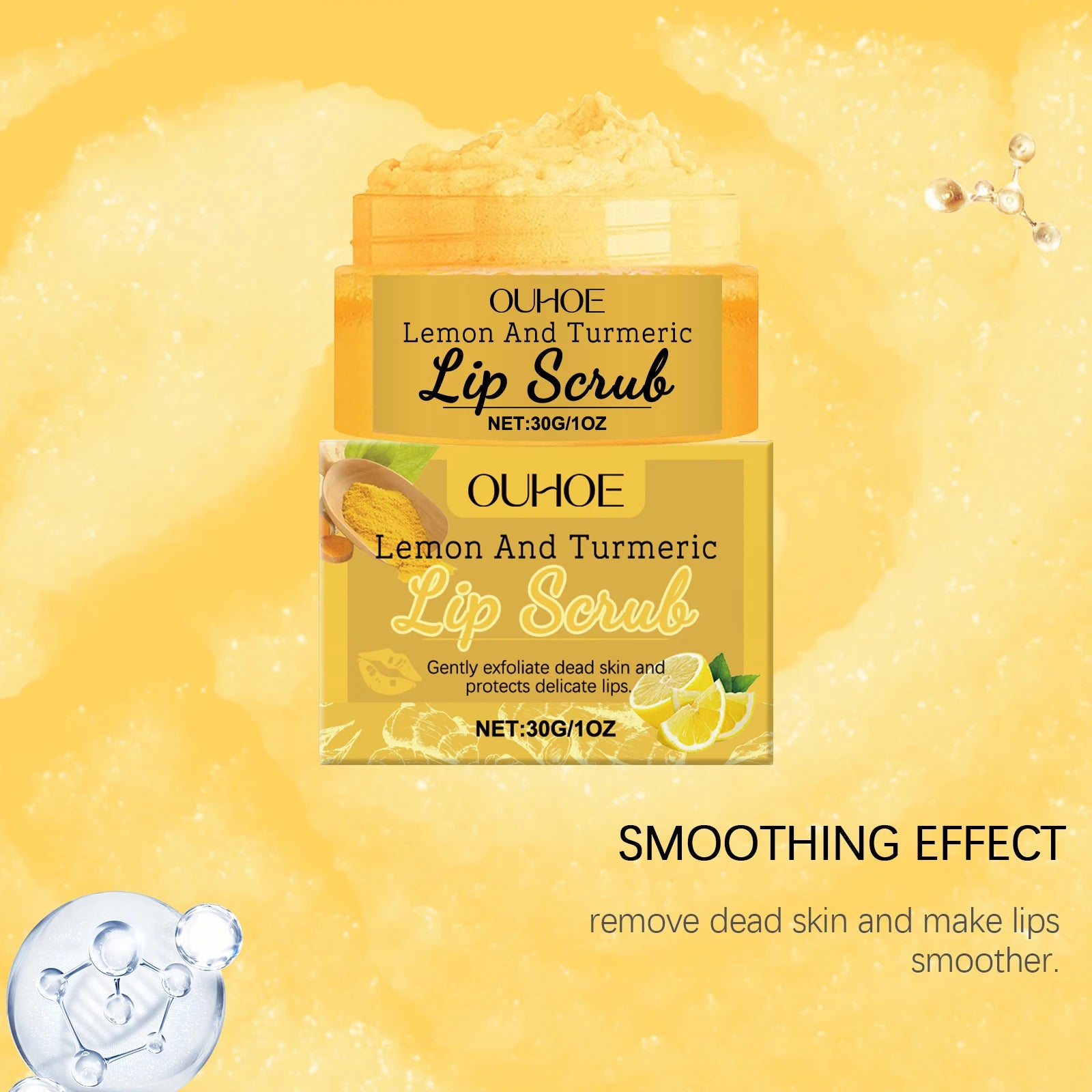 30G Lemon Turmeric Lip Scrub Cream Gentle Remove Dead Skin Nourishing Enhance Smoothness Moisturizing Non-irritating Restoring Gloss Soothing Lip Exfoliating Cream Oasis Select