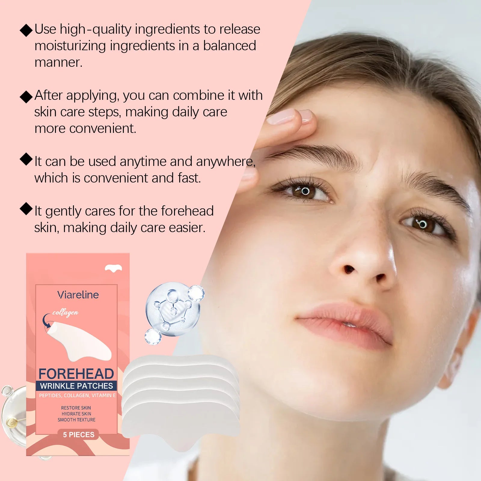 5PCS Collagen Forehead Patches Deep Moisturizing Remove Wrinkles Improve Skin Texture Enhance Firmness Smooth Forehead Care Mask Oasis Select