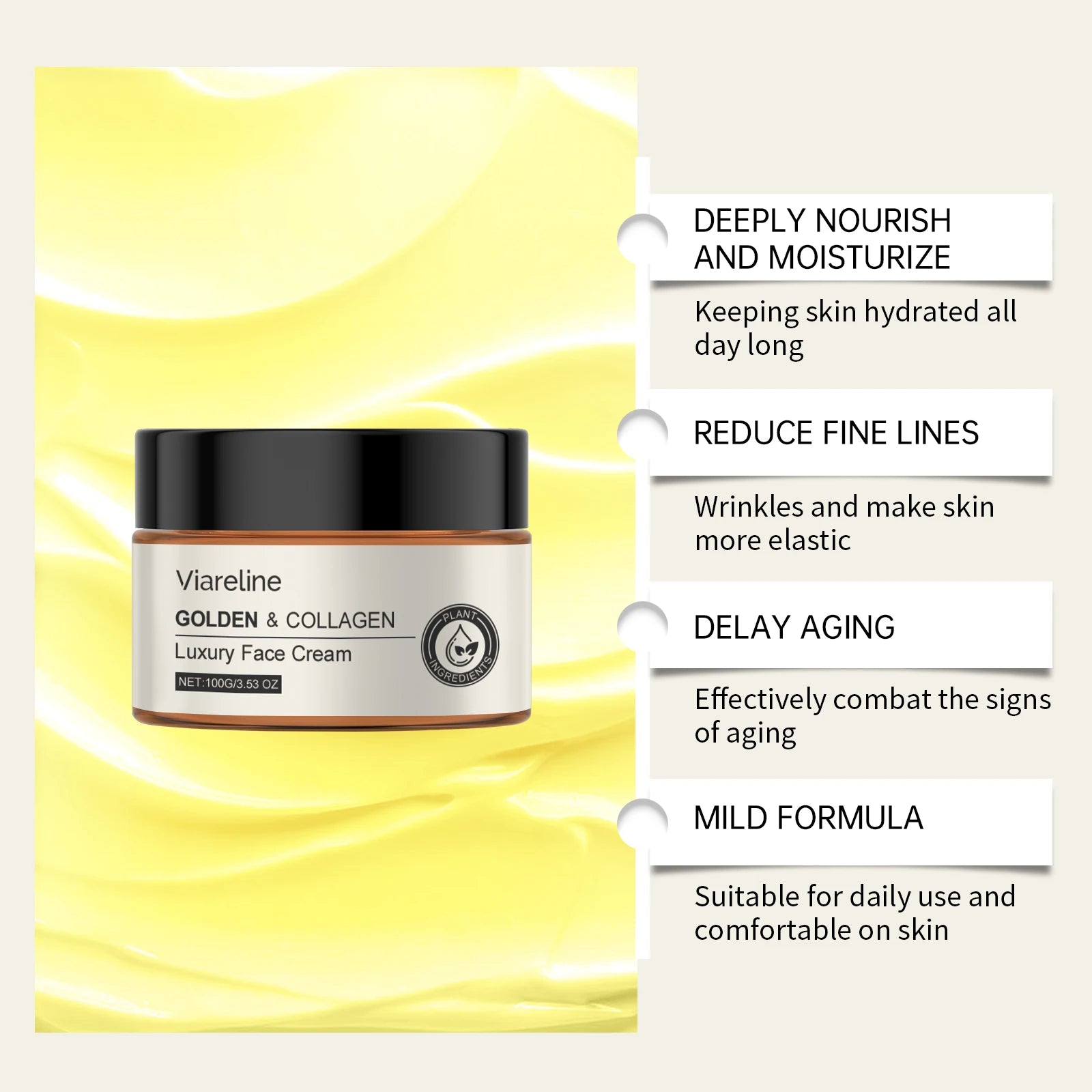 Viareline Collagen Face Cream Moisturizing Relief Dry-itching Lifting Enhance Skin Elasticity Tightening Glowing Face Cream Oasis Select