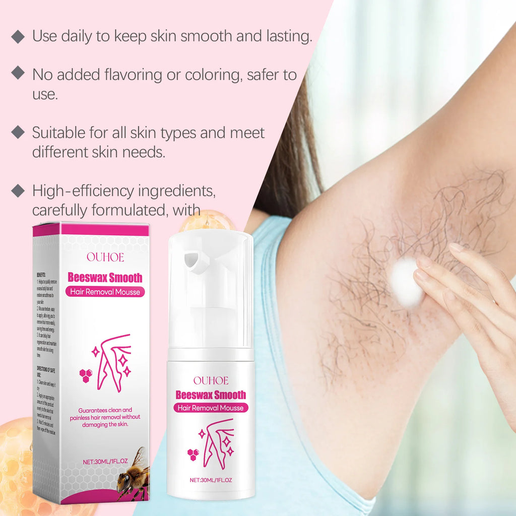 30ML Beeswax Hair Removal Mousse Smoothing Skin Refreshing Hydrating Prevent Dryness Non-irritating Natural Hair Remover Mousse Oasis Select