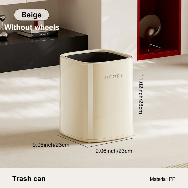 A versatile wheeled trash can that’s easy to clean and ideal for home use, perfect for bedrooms, living rooms, and bathrooms. Oasis Select beige without wheels